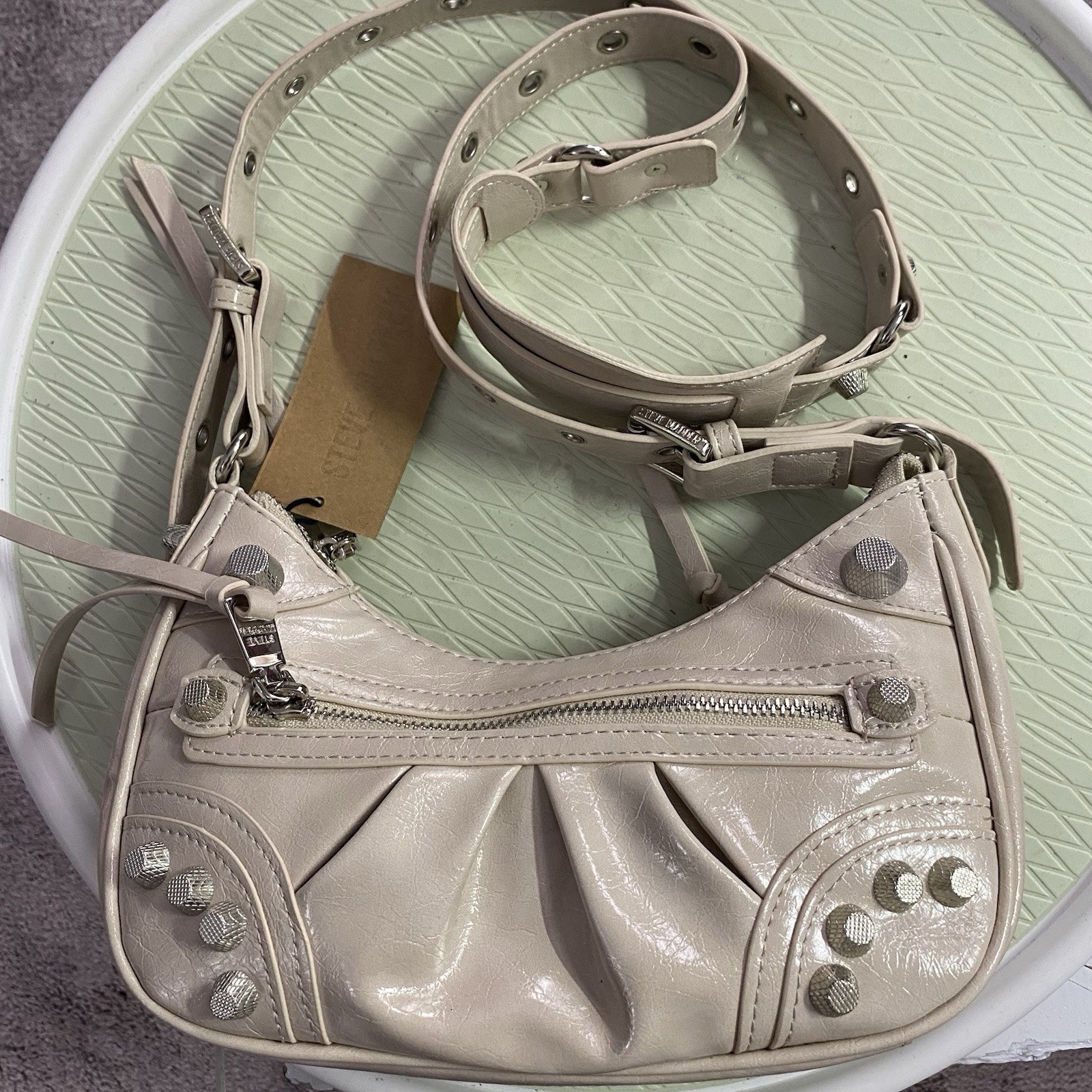 Bone(Cream)Color Steve Madden Crossbody Studded Bglowing Purse Nwt Handbag
